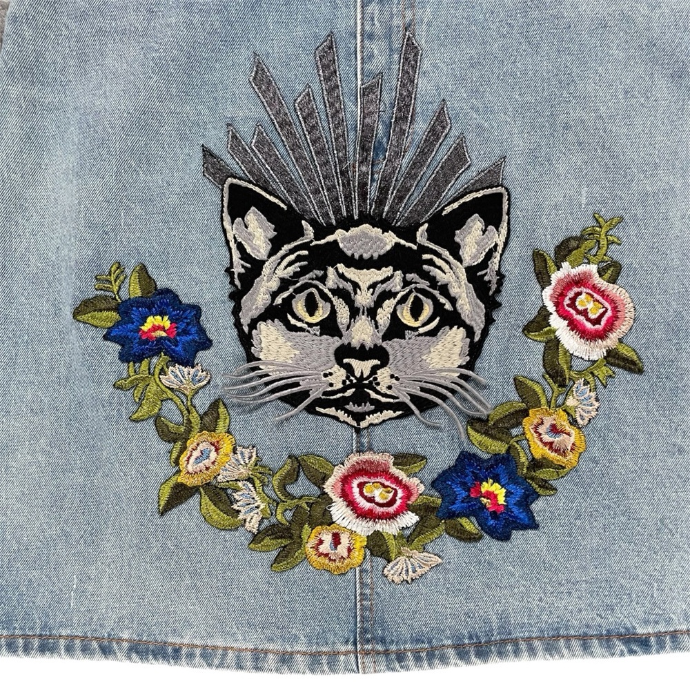 GUCCI Embroidered Cat Floral Denim Skirt US 4 Small - Picture 4 of 14